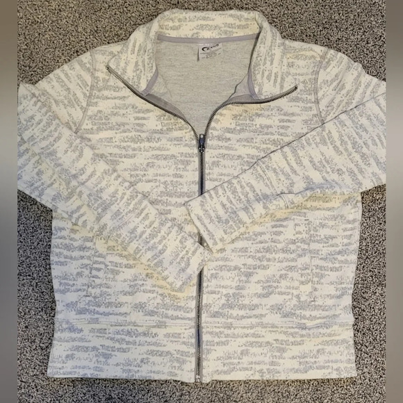 Zyia Active full zip-up collared jacket abstract design cream & gray, womens med - Picture 10 of 12